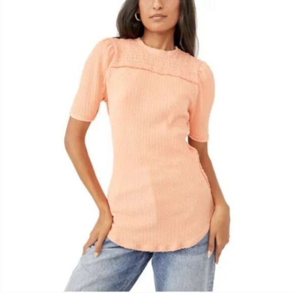 Free People Care Red Delicious T-Shirt in Sunset Drive - Picture 1 of 5